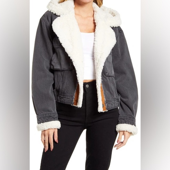Free People Jackets & Blazers - Free People We The Free Perry Hooded Denim Sherpa Jacket Size Large